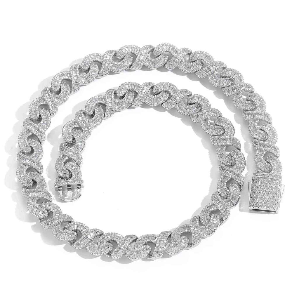 Figure 8 T Square 12mm Infinite Inlaid with Zircon Cuban Chain Hip Hop Personality Street Necklace 8621