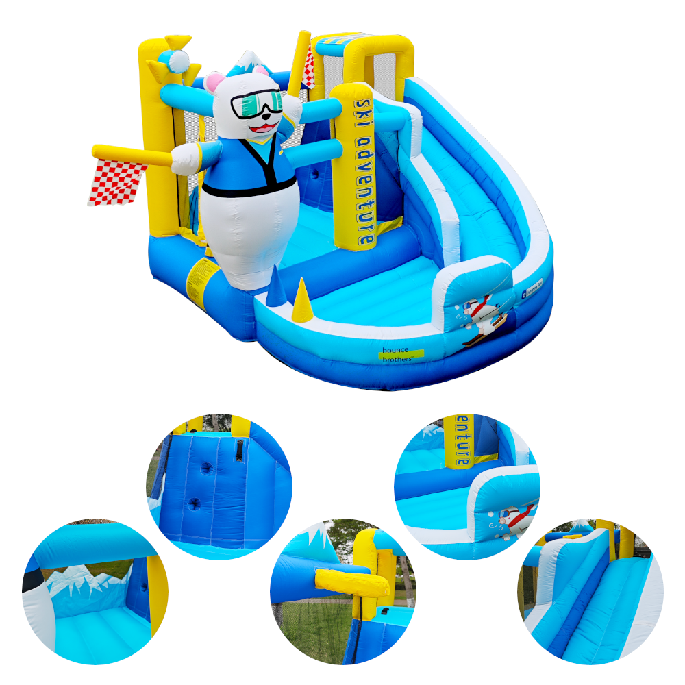 Kids' Cartoon-Inspired Outdoor Playset - Safe Polart Bear Bouncer & Slides Combo