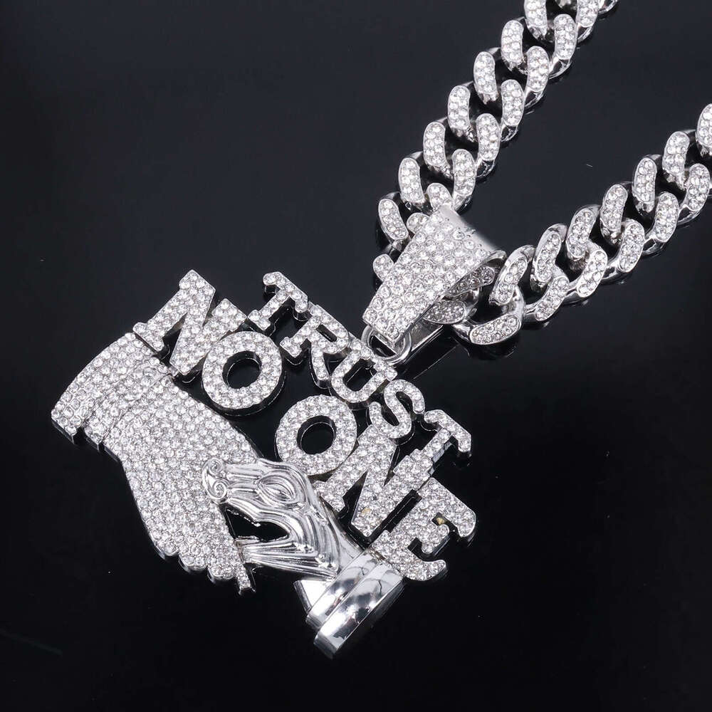 Alloy Accessories TRUST NO ONE Dia Pendant Men's Unique Trendy Hip-Hop Cuban Chain 327