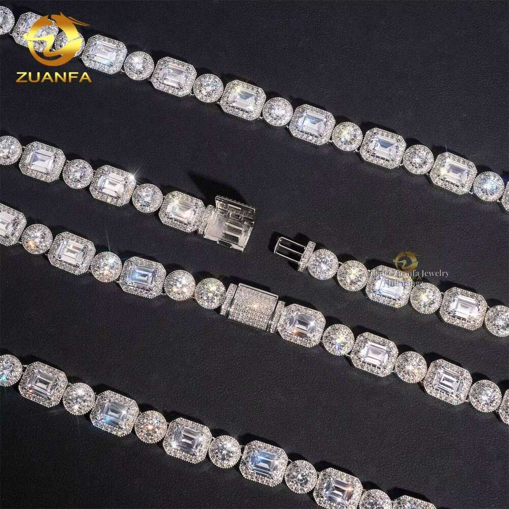 Zuanfa Jewelry Luxurious 12Mm Rock Sugar Necklace Emerald Cut Cuban Chain
