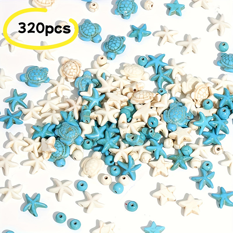 320PCS Ocean Theme Beads Kit: Turtle, Star, Synthetic Turquoise Beads for DIY Jewelry Making, Necklace Bracelet Craft Supplies