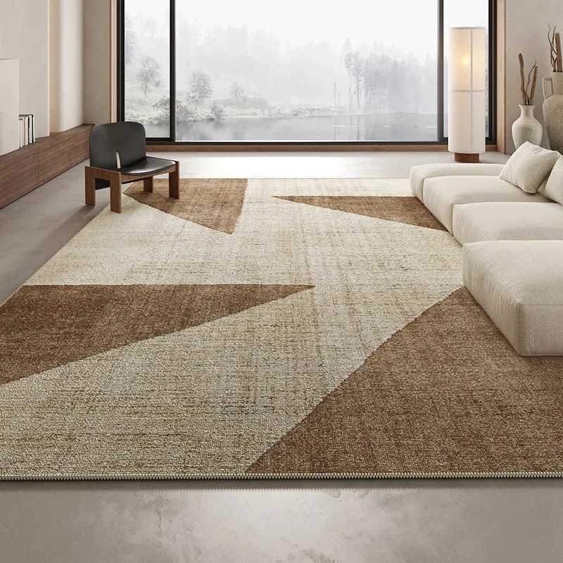 VIKAMA Modern Minimalist Geometric Pattern Large-Area Living Room Rug Super Anti-Slip Creative Art Beige And Brown Bedroom Mat l250702