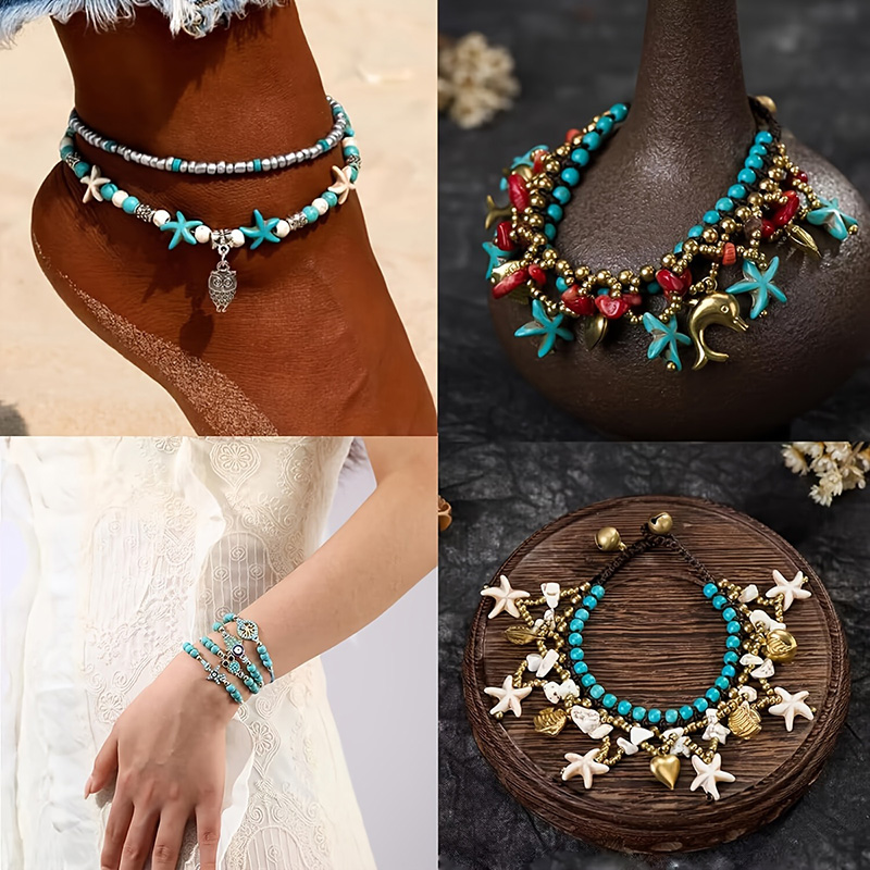 320PCS Ocean Theme Beads Kit: Turtle, Star, Synthetic Turquoise Beads for DIY Jewelry Making, Necklace Bracelet Craft Supplies