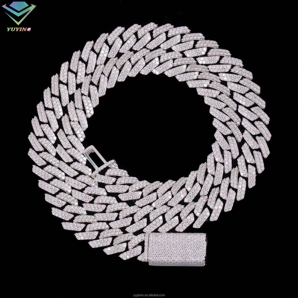 New Style Fine Design 100% Pass Tester 12Mm 2Rows VVS Moissanite Dia Sterling Sier Cuban Link Chain For Hip Hop Necklace