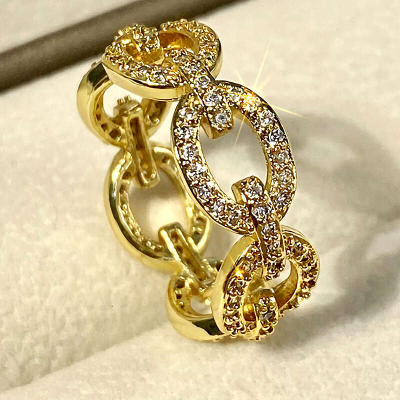 DHCollections Geometric Micro-Pave Ring - 18K Gold/Rhodium Plated Circular Statement Ring with Zircon Stones (US Size 6-10)
