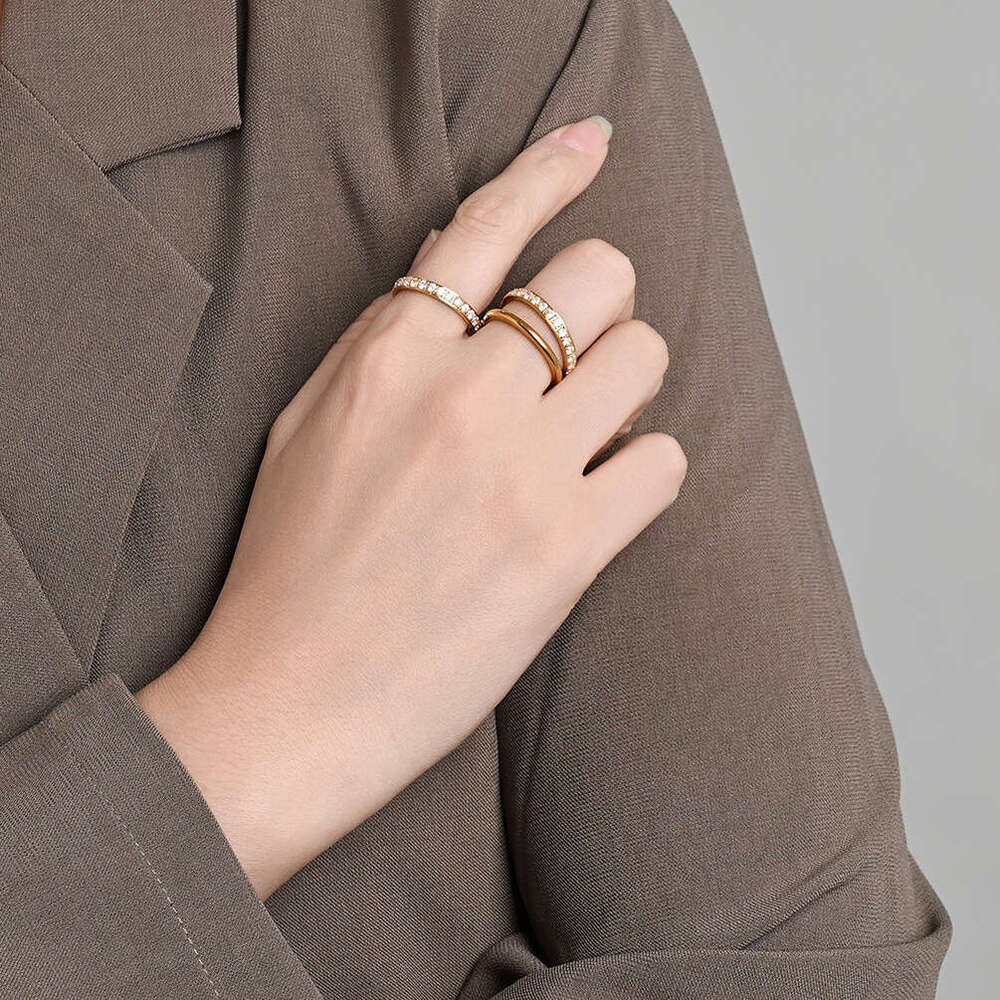 Hot Selling Three-Layer Stacked Rings for Women Titanium Steel Gold-Plated Diamond-Encrusted Light Luxury High-End Jewelry