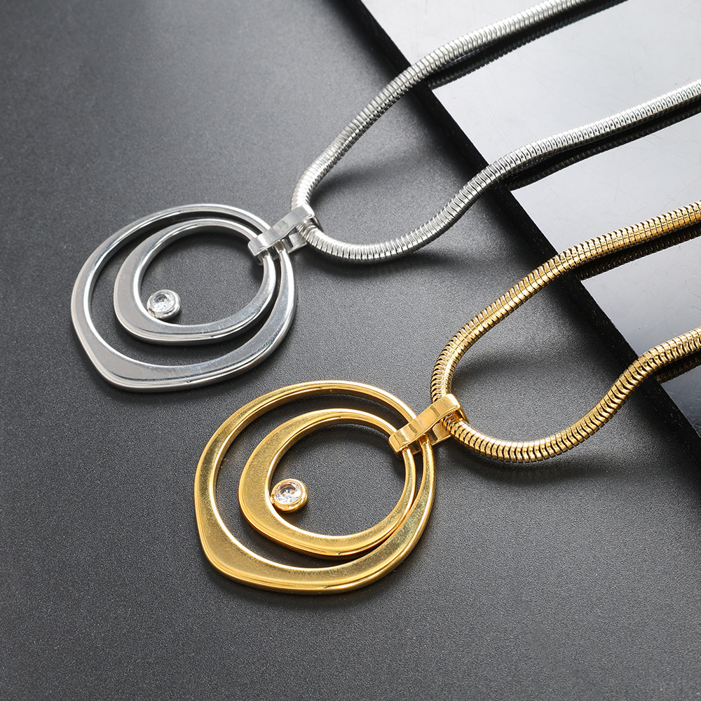 Snake Bone Chain Fashion Niche Electroplated 18K Gold Smooth Designer Earrings Double Round Diamond-encrusted Geometric Pendant Ladies' Jewelry E