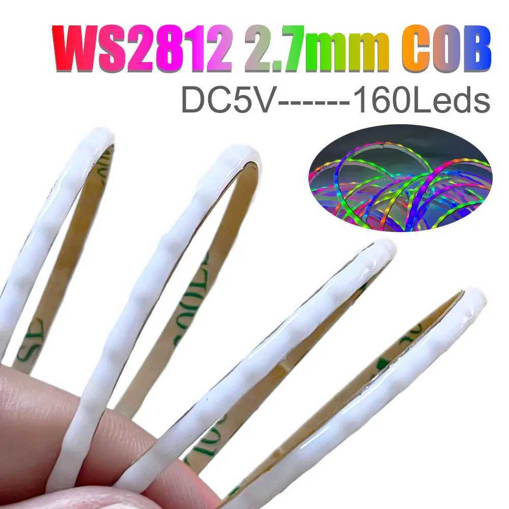 DC5V 2.7mm Ultra Narrow WS2812B COB LED Strip 160Led/m High Density Individually Addressable Flexible RGBIC Colorful Pixel Light W250701