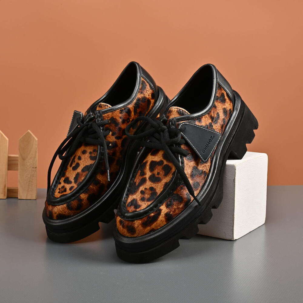 Fashion casual shoes Exotic Leopard Print Platform Oxford Shoes with Chunky Sole Okimoz