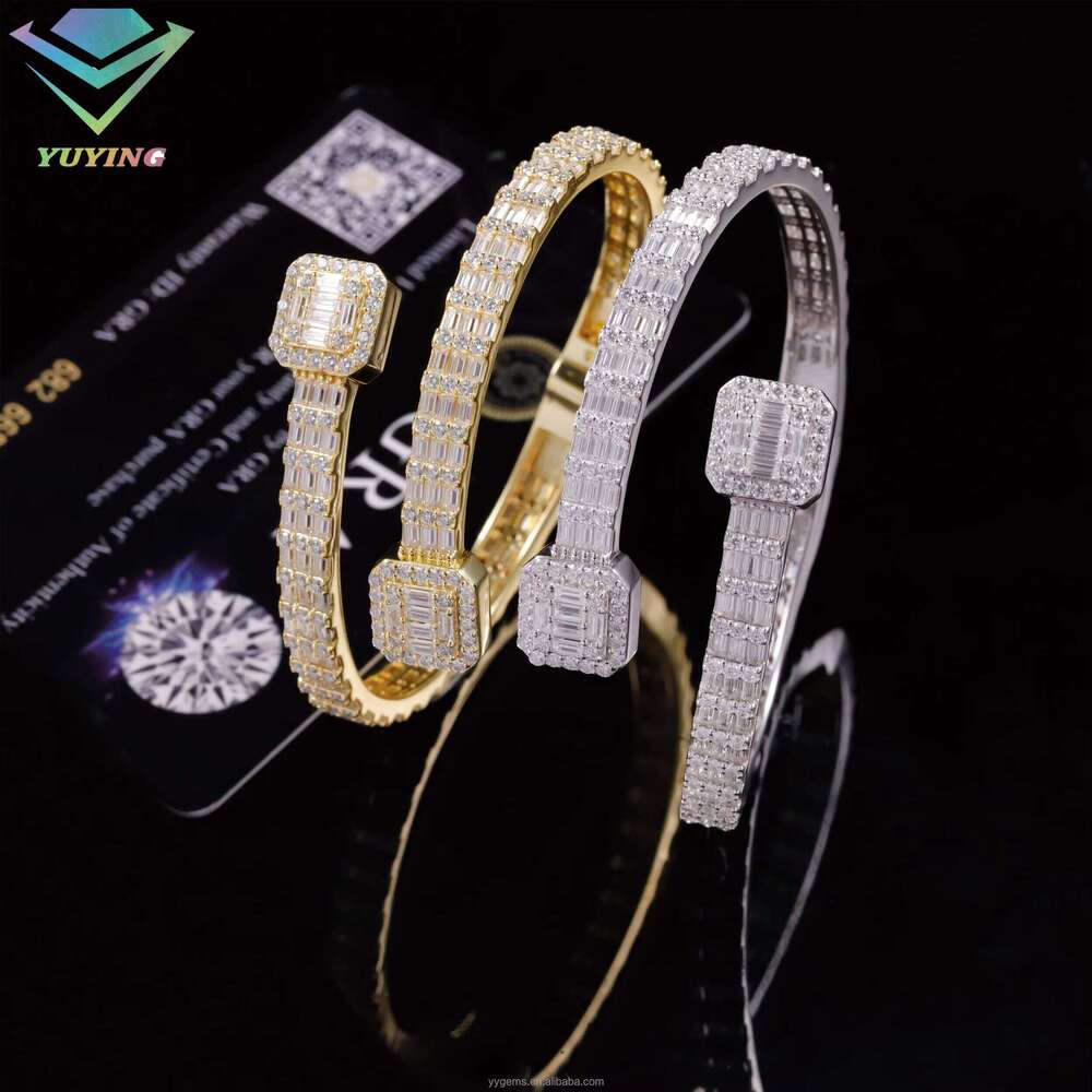 New Fashion Design S Sier GoldPlated VVS Moissanite Long Bar Cuban Chain Bracelet With GRA Certificate