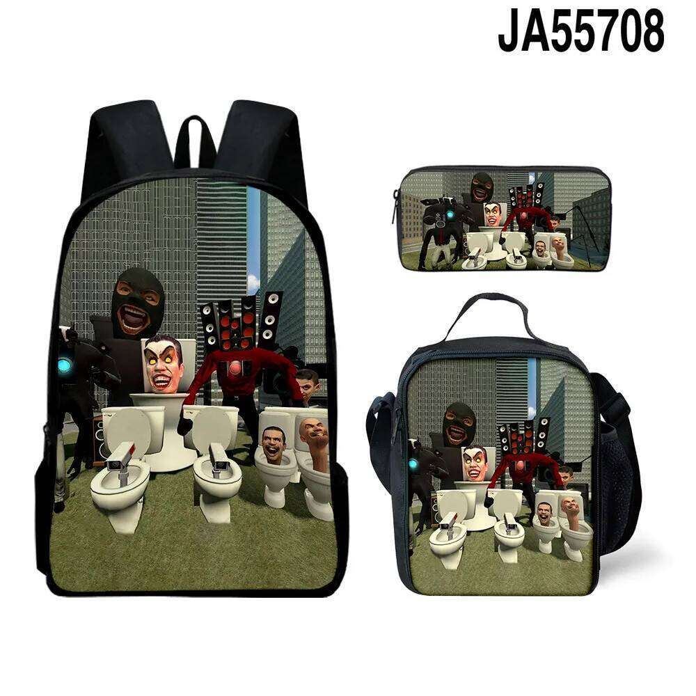 Novelty Peculiar Cool skibidi toilet 3D Print 3pcs/Set pupil School Bags Laptop Daypack Backpack Lunch bag Pencil Case