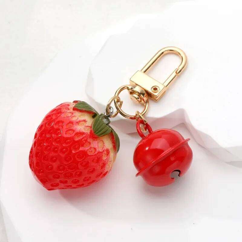 Strawberry Red Heart Keychain Keyring For Women Girl Jewelry Silated Fruit Cute Car Holder Key Accessories Free shipping