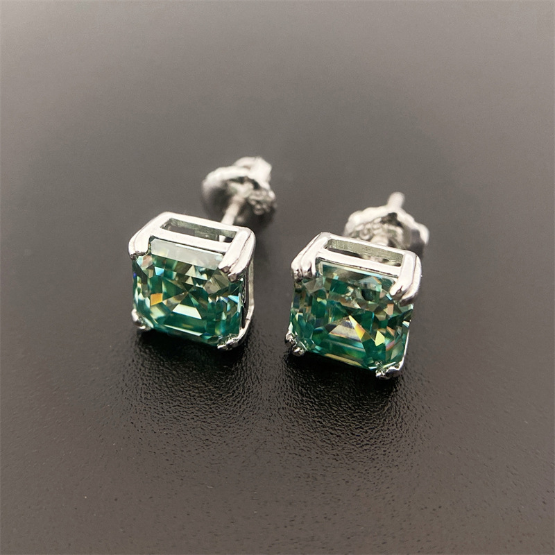 New Arrival Unisex Blue Green Pagoda Cut VVS 925 Sterling Silver Moissanite Hip Hop Earrings