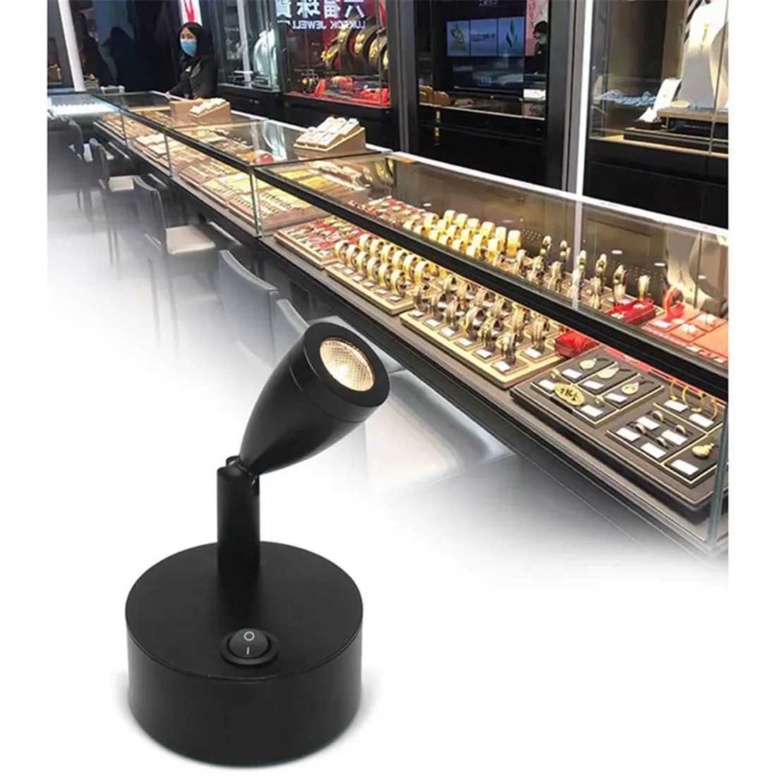 Black 2W Battery Portable LED Spot Lights for Jewelry Cabinet Lamp AAA Dry Battery Powered 3000K 6000K Table Desk on SpotlightXJ250624