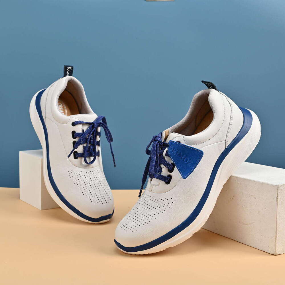 Stylish Blue and White Casual Sports Shoes with Functional Insoles - Comfortable Breathable Low-Top Design by Okimoz