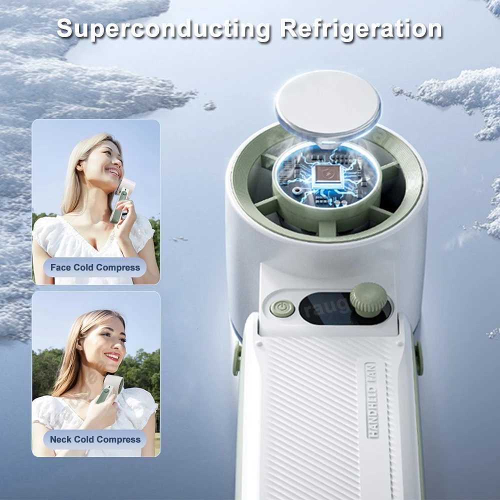 Mini Portable Handheld Fan 199 Speeds Adjustable Ice Cooling Fan 6000mAh Rechargeable Folding Neck Fan Outdoor Small Turbo Fan XJ250702
