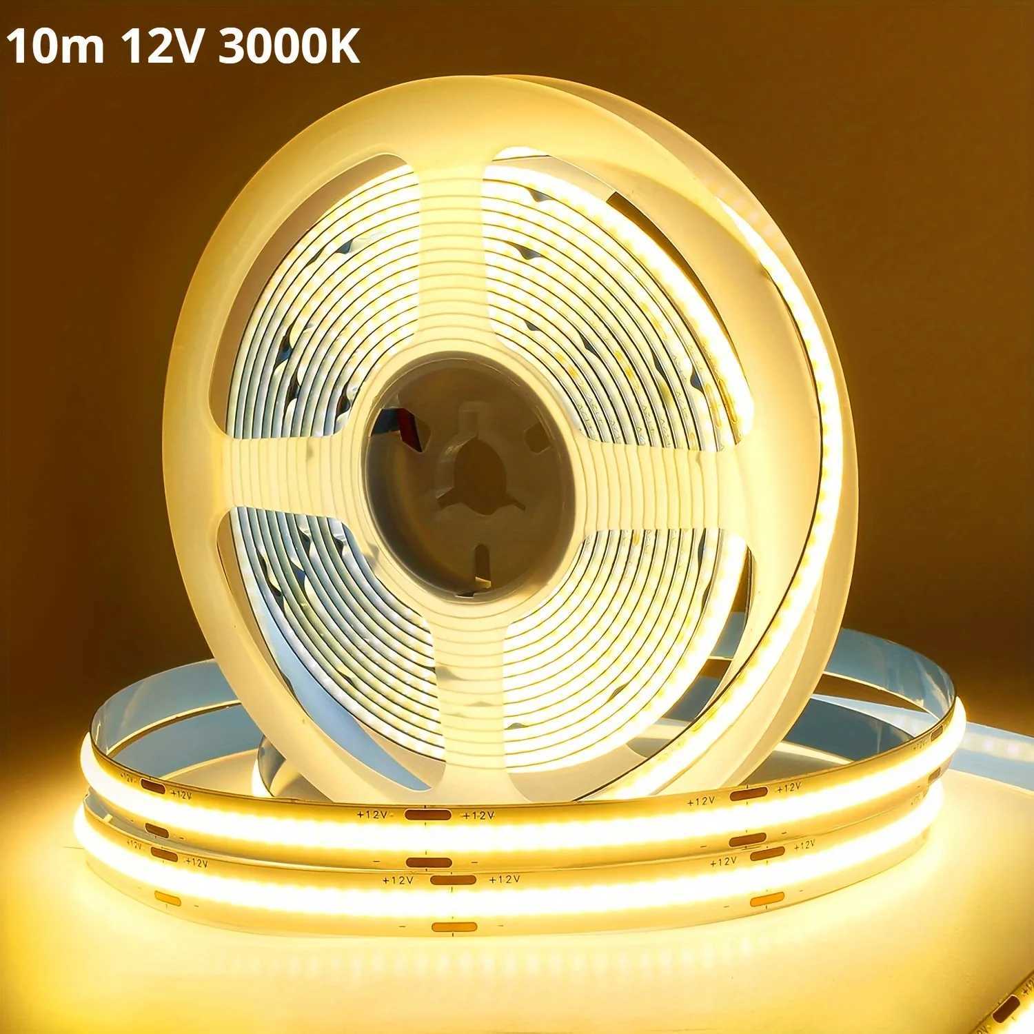 DC 12V 24V LED COB Strip Light 1-10M 320 Led s Flexible High Density Lights Linear COB Dimmable Tape Ribbon Indoor Decoration W250701
