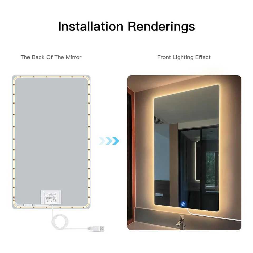 Super Bright Mirror Glass Touch Sensor Dimmable USB COB LED Strip Light 320LEDs/m Diode Tape For Cupboard Bathroom Mirror Decor W250701