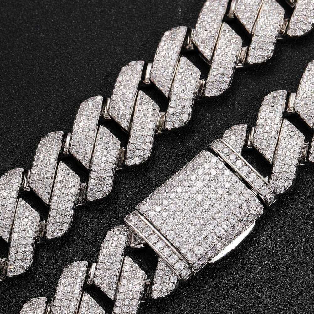 20mm Moissanite Dia Three-Row Dia-Shaped Cuban Chain Sterling Sier Necklace for Men with Certificate fc70