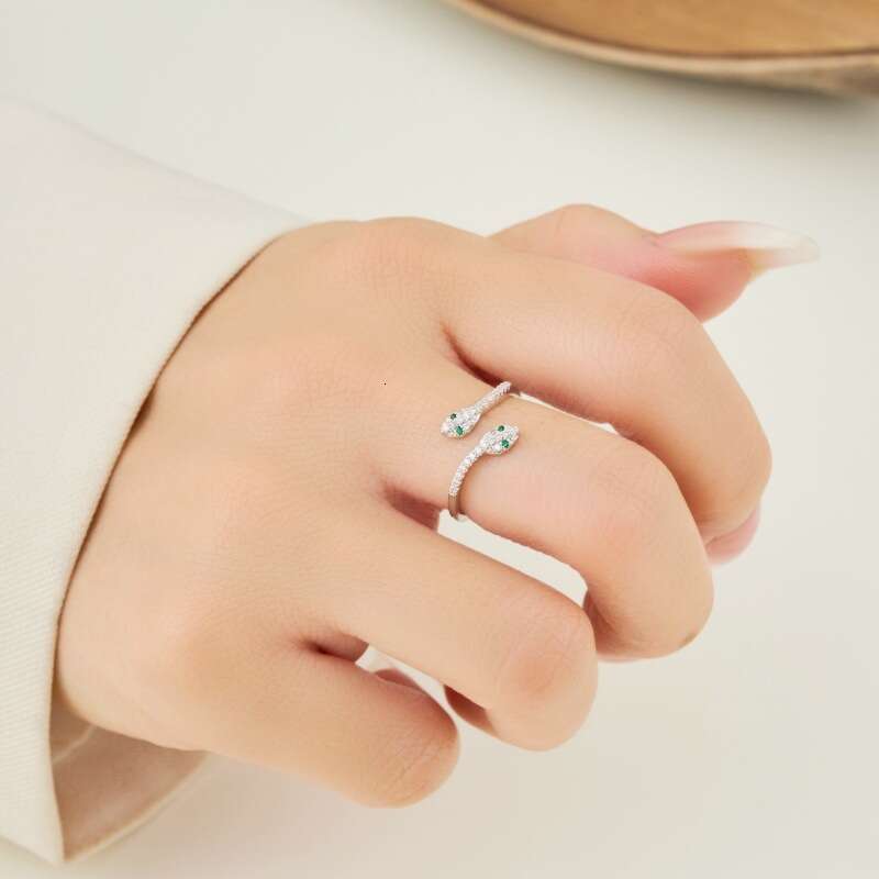 DHCollections Dual Snake Ring - Adjustable Open Cuff Fashion Ring for Women | Sterling Silver Plated Cubic Zirconia Statement Finger Jewelry