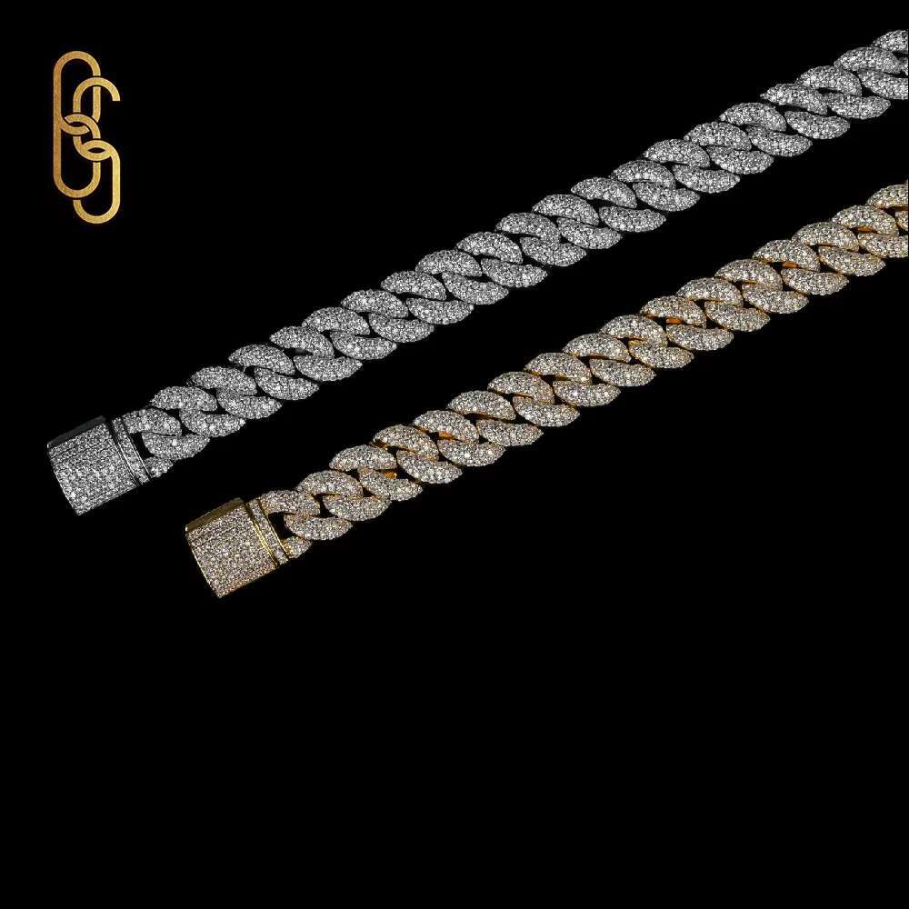 15MM 10K 14K Solid Gold Plated Moissanite CZ Cuban Necklace High Quality Emerald Cut VVS Moissanite CZ Miami Cuban Chain