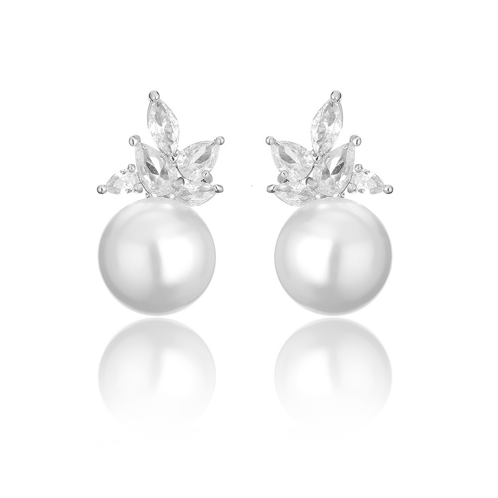 Simple Classic Pearl Designer For Women Elegant Ladies' Jewelry Light Luxury Exquisite Micro-inlaid Zircon Stud Earrings Wholesale