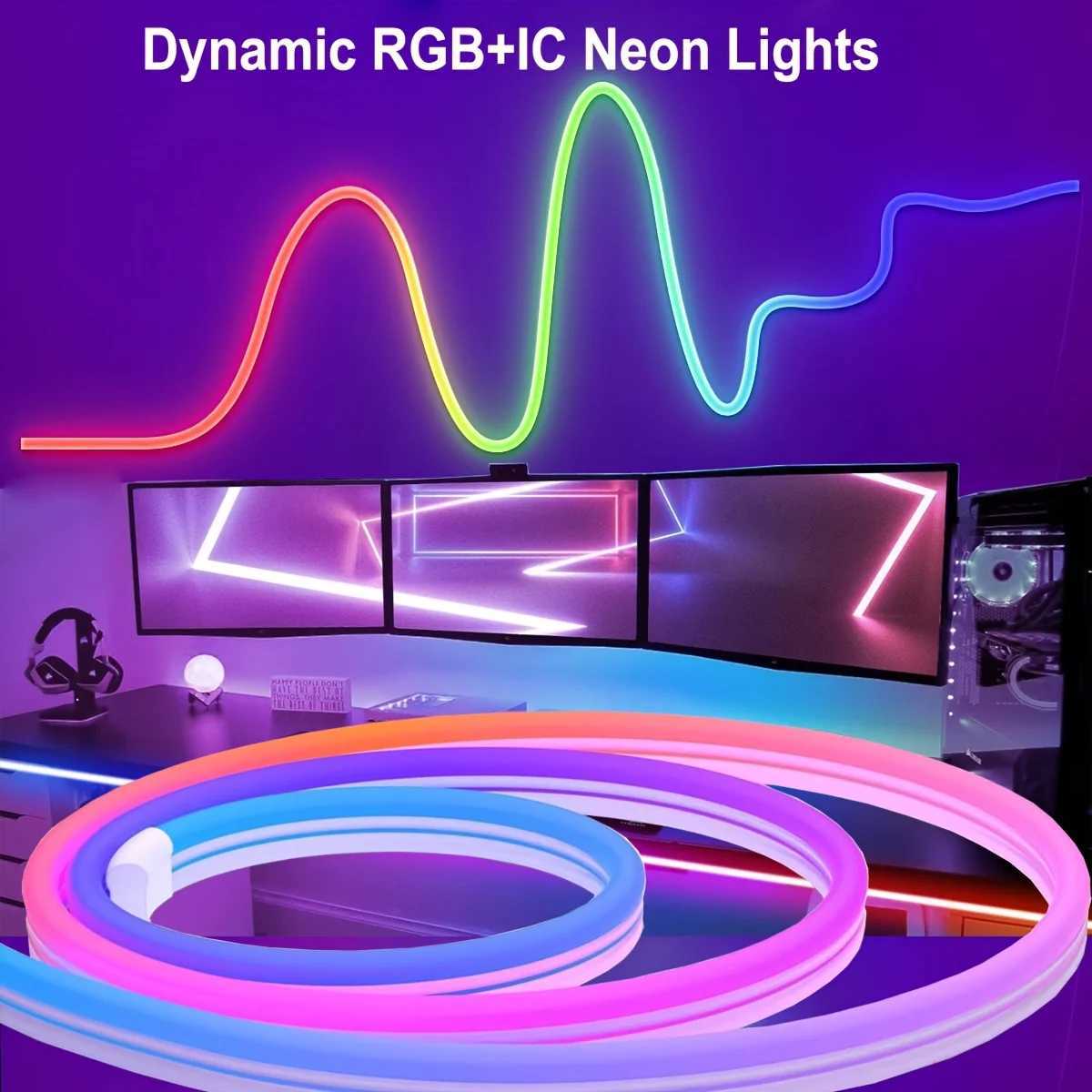 Smart Bluetooth RGBIC Neon LED Strip Light 5V USB Dreamcolor Chasing Music Sync APP Control LED Rope Room/Party/Gaming Decor W250701