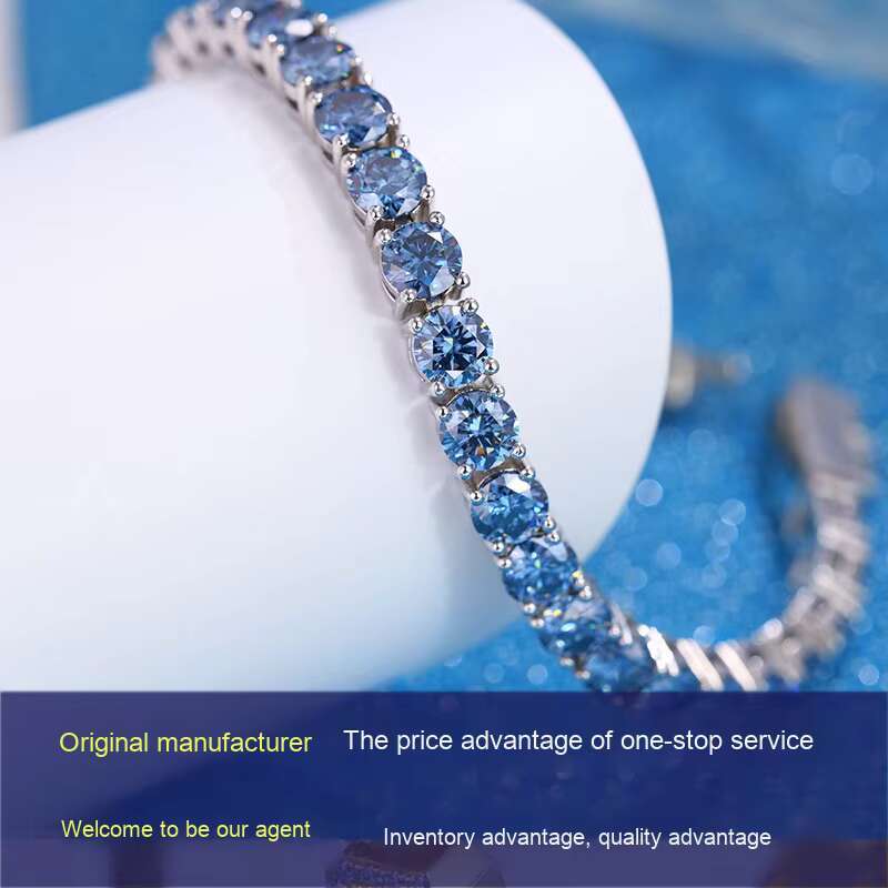 925 Sterling Silver Classic Women Men Blue Green 3mm Colorful Moissanite Tennis Bracelet