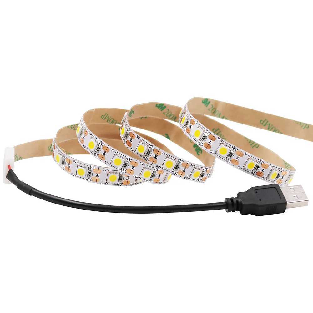 5V USB LED Strip 5050 Cold white/Warm white TV Background Lighting 60LEDs/m USB Clip Connector 30cm 50cm 1m 2m 3m 4m 5m Set. W250701