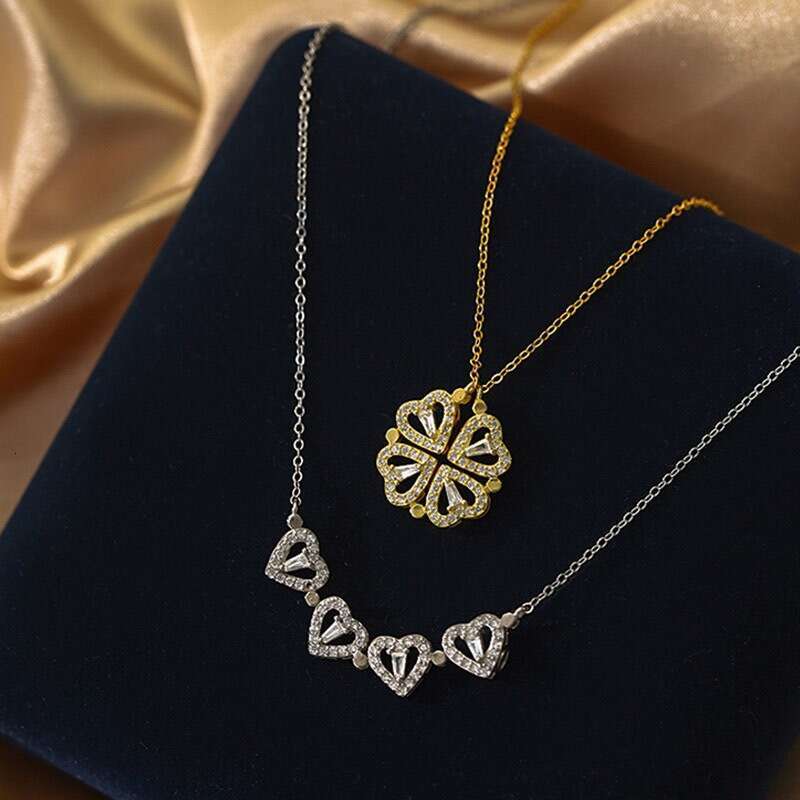 DHCollections Transformable Four Leaf Clover Heart Pendant Necklace Lucky Charm Gothic Style Jewelry for Women Sweater Chain