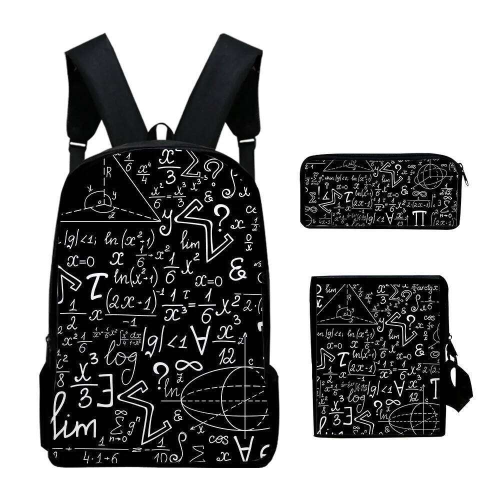 Fashion Science physical chemistry Formula 3D 3pcs/Set School Bags Laptop Daypack Backpack Inclined shoulder bag Pencil Case