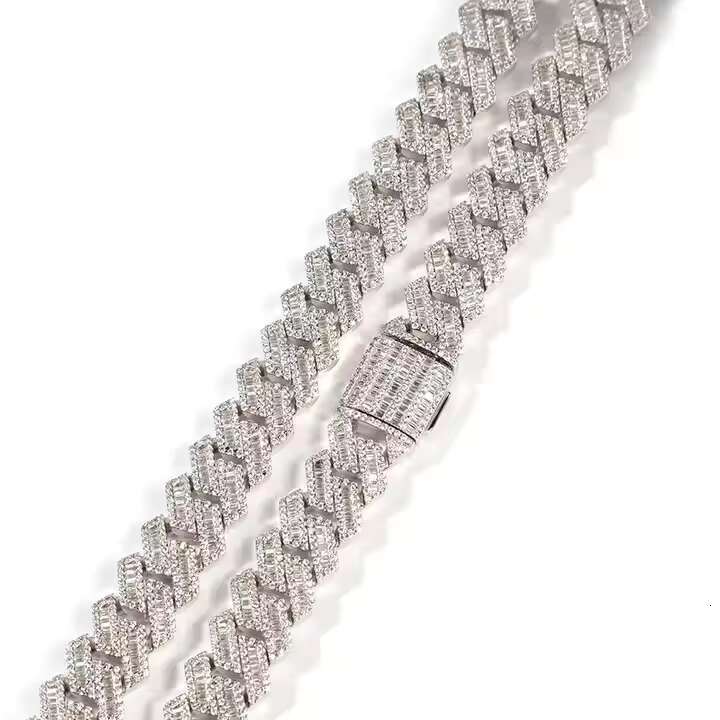 925 Silver Iced Out 12mm Cuban Link Chain Necklace Miami Chain Mossonite Diamond For Women Man Jewelry