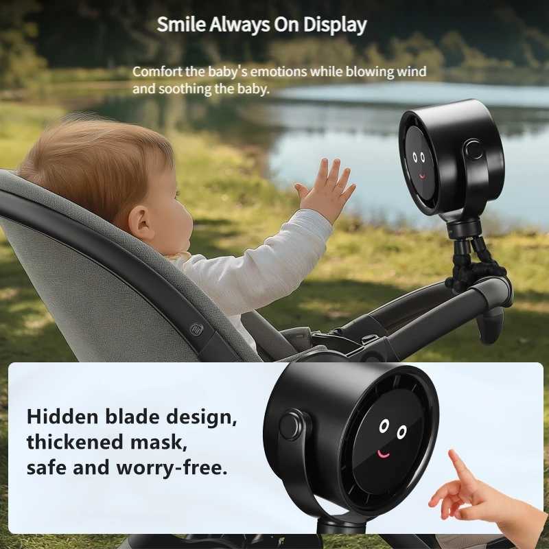 Portable USB Fan Octopus Clip Fan Baby Stroller Fan With Smiling Face Display Desktop Handheld Fan For Bedroom Student XJ250702