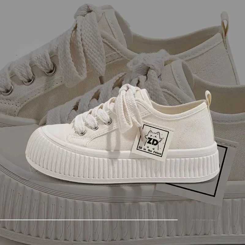 Sneakers Women Shoes for Woman Thick Soled Canvas Shoes 2025 New Trend Lady Breathable White Trainers Student Casual Board Shoes XJ260702