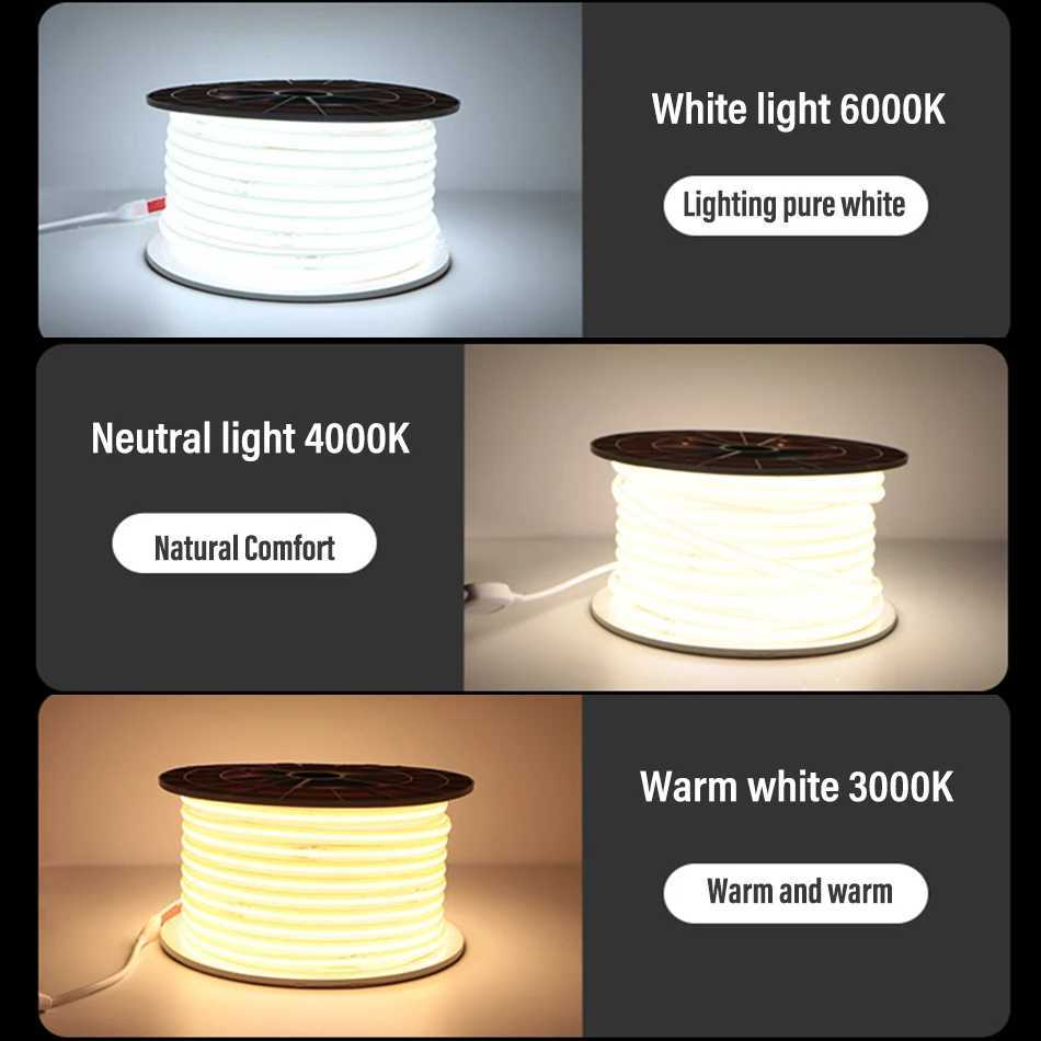 220V EU Plug COB LED Strip Light 360LEDs/m RA90 Flexible LED Strip Outdoor Lamp Waterproof Tape Kitchen Home Room Decoration W250701