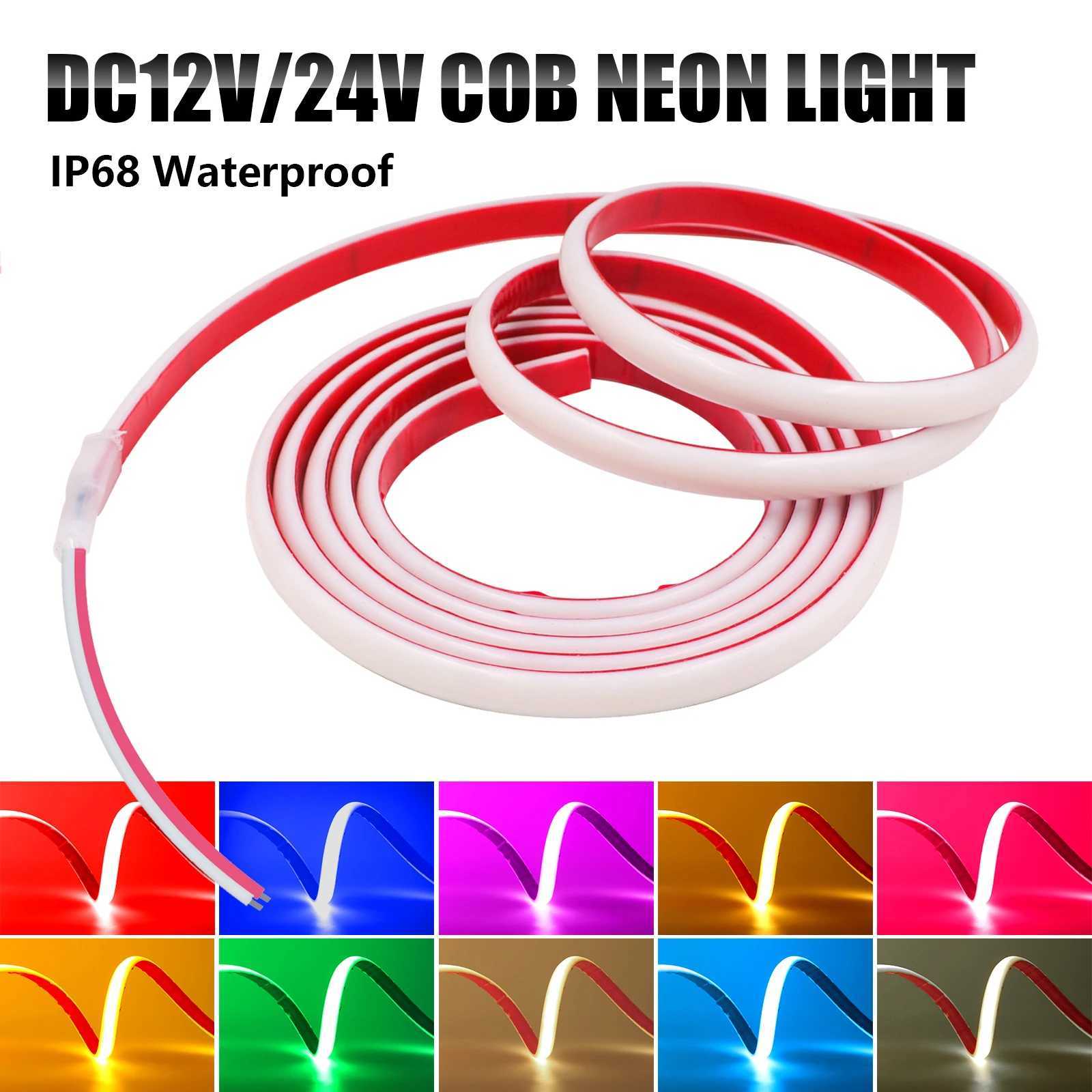 COB LED Strip 12V 24V IP68 Waterproof High Density 320LEDs/m Flexible COB LED Tape Neon Light White Red Green Blue Pink Yellow W250701