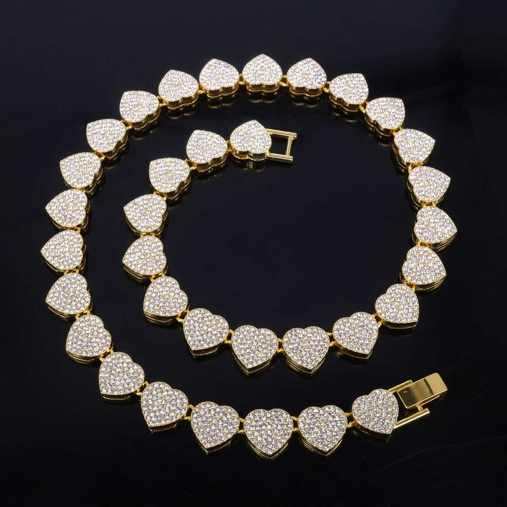 Alloy Jewelry 13mm Heart Full Dia Unisex Inlaid Necklace Trendy Cool Hip-Hop Style Chain Accessory 8c1