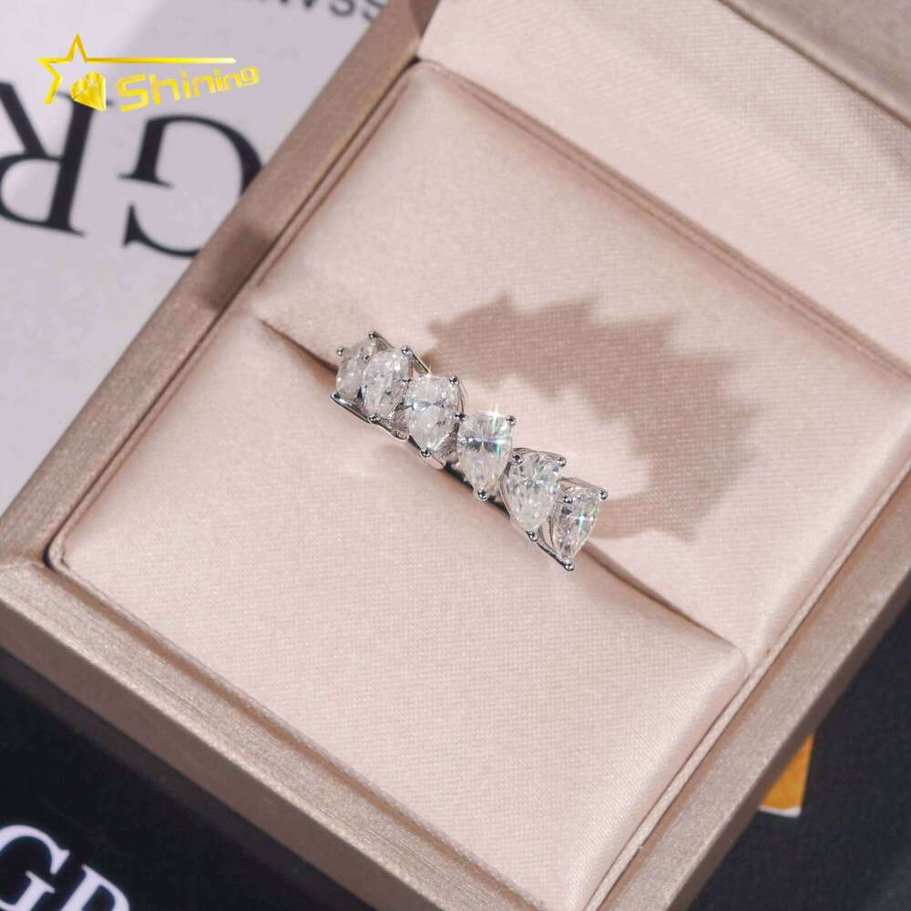 Fast Shipping Price Sterling Silver Half Eternal Pear 4 * 6mm VVS Silicon Stone Ring