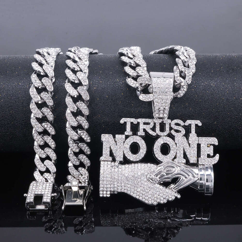 Alloy Accessories TRUST NO ONE Dia Pendant Men's Unique Trendy Hip-Hop Cuban Chain 327