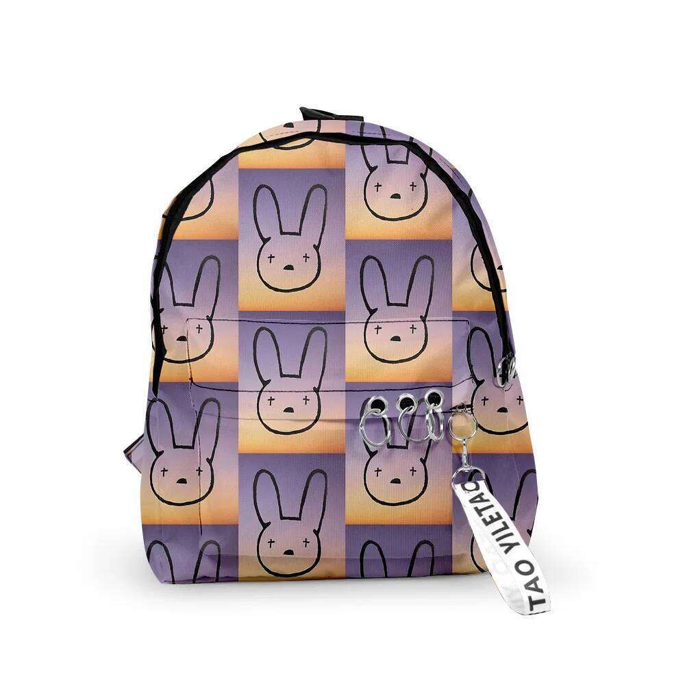 Fashion Novelty Bad Bunny Boys/Girls pupil School Bags 3D Printed Keychains Oxford Waterproof Cute Small Backpacks