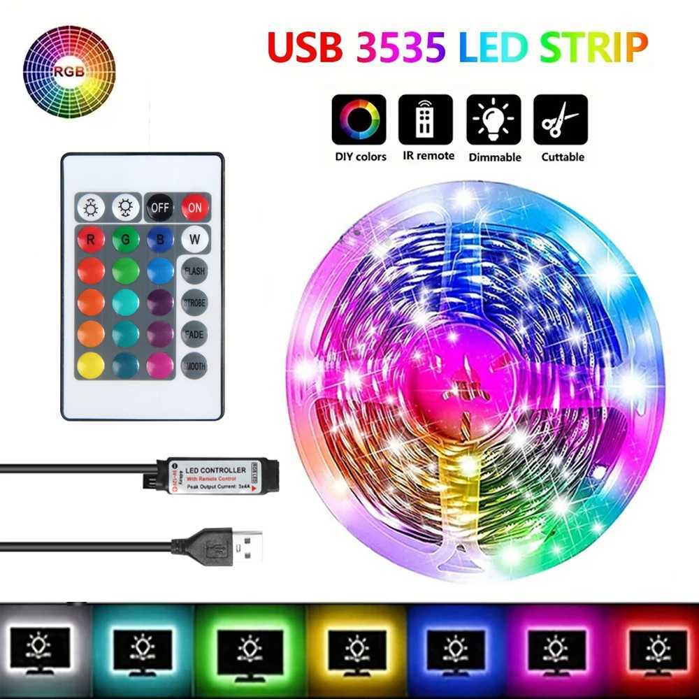 1/2/3/5/10/15M USB LED Strip Lights RGB 5050 Infrared Control With 24Key Remote Flexible Diode Decoration For Living Room Lamp W250701