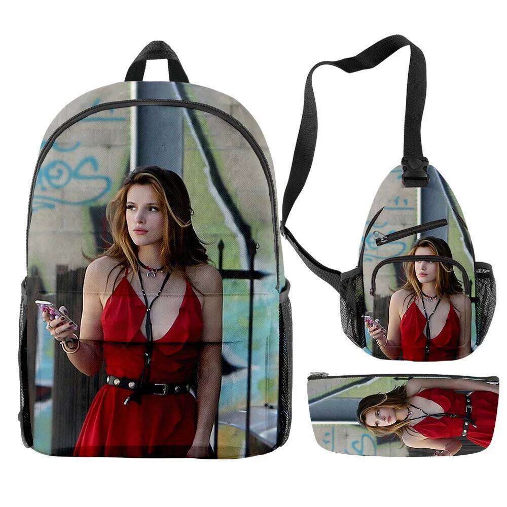 Novelty Cool bella thorne 3D Print 3pcs/Set pupil School Bags Travel Laptop Backpack Chest Bag Pencil Case