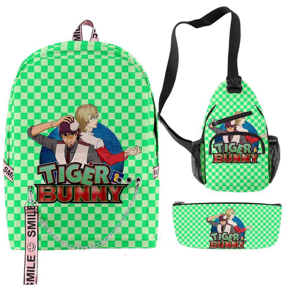Novelty Cool TIGER & BUNNY 3D Print 3pcs/Set School Bags multifunction Travel Backpack Chest Bag Pencil Case