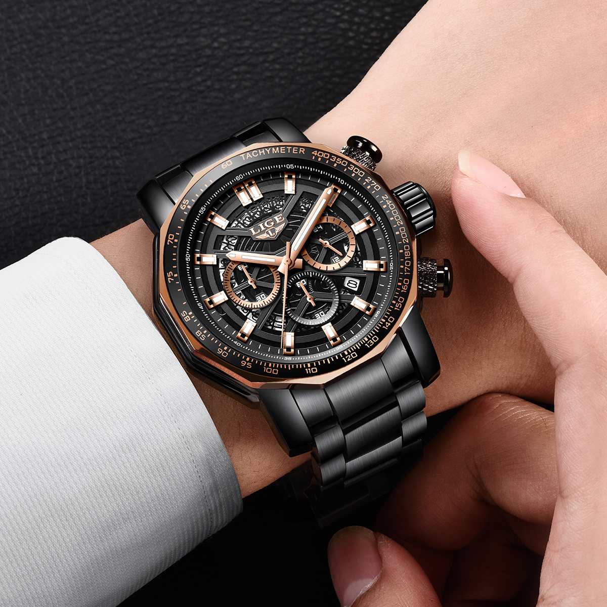 LIGE Men's Quartz Watch Waterproof Watch Top Brand Men's and Women's Universal Style Square Case Fashion Business Watch Holiday Gift Te