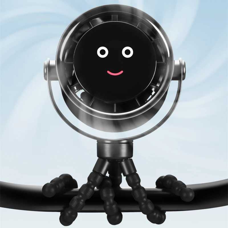 Portable USB Fan Octopus Clip Fan Baby Stroller Fan With Smiling Face Display Desktop Handheld Fan For Bedroom Student XJ250702