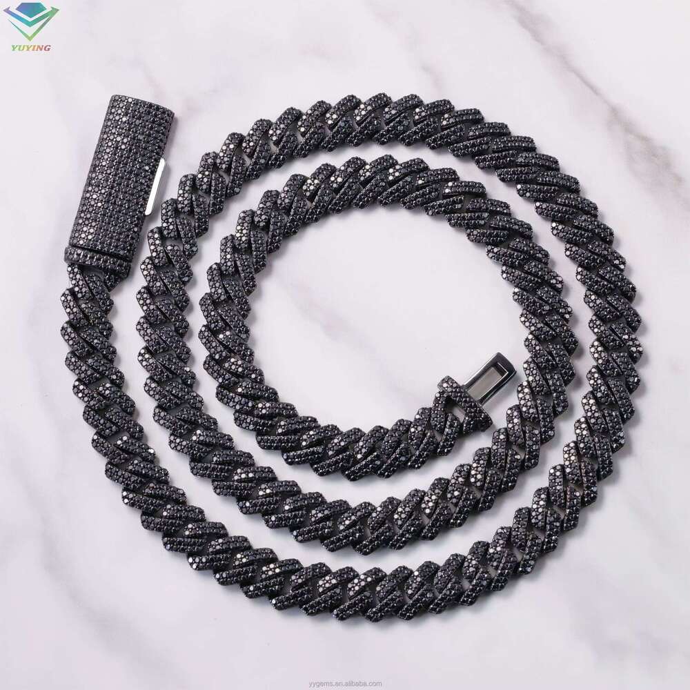 10Mm 12Mm VVS Black Necklace Drop Shipping Sier Iced Out Cuban Silicon Chain Hip Hop Jewelry