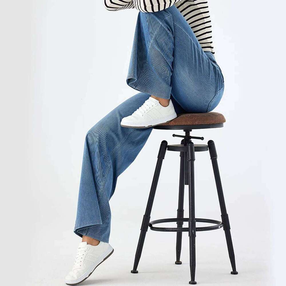 hoodie Wear Women Baggy Jeans Streetwear High Wide Leg Denim Pants Retro Elastic Waist Blue Loose Female Trousers jacket