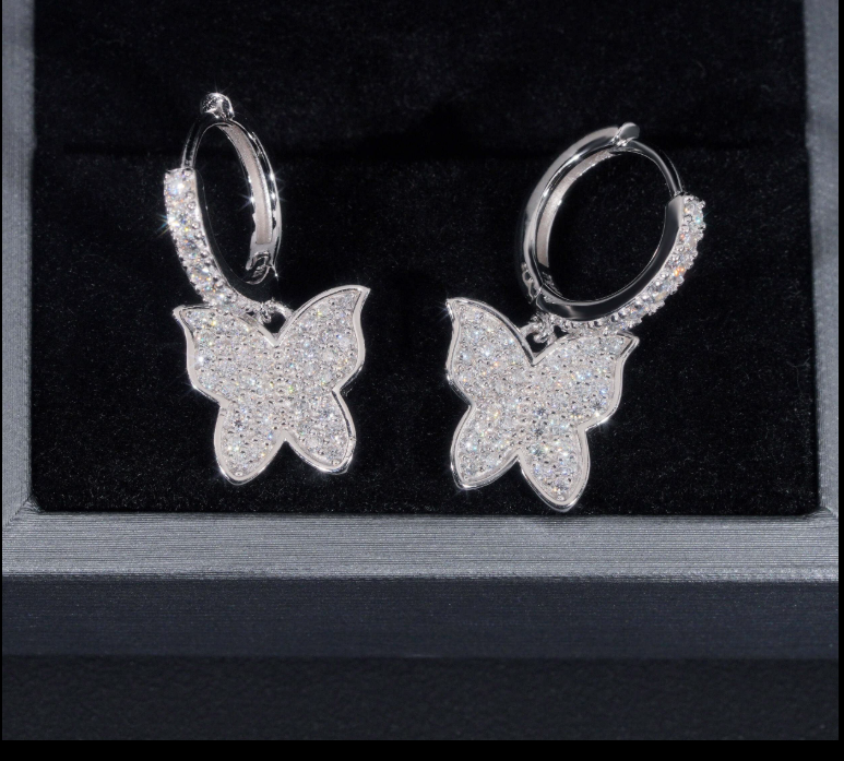 GRA Certified VVS Diamond Fully Iced Out Hip Hop 925 Silver Jewelry Moissanite Stud Earrings Butterfly Hoop Earrings