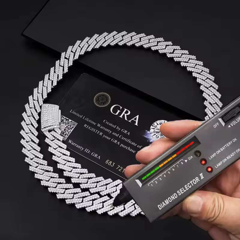 Customizable 12mm Cuban Link Chain Necklace White Gold Plated 925 Sterling Silver Iced VVS Moissanite Diamond Hip Hop Style