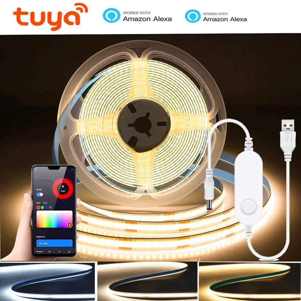 USB 5V Tuya COB LED Strip wifi Light 1-5m Warm/Natural White Flexible Dimmable Lights 320leds/m Home Decoration for Alexa Google W250701